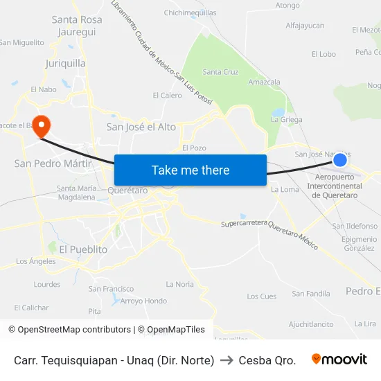 Carr. Tequisquiapan - Unaq (Dir. Norte) to Cesba Qro. map