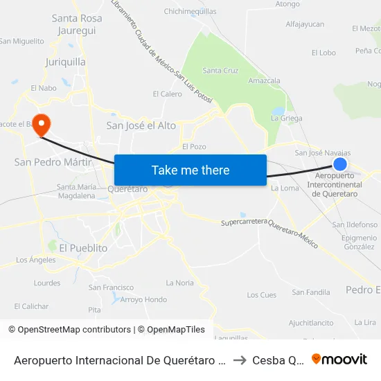 Aeropuerto Internacional De Querétaro (Aiq) to Cesba Qro. map