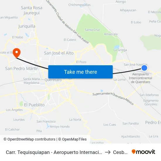 Carr. Tequisquiapan - Aeropuerto Internacional De Querétaro (Aiq) to Cesba Qro. map