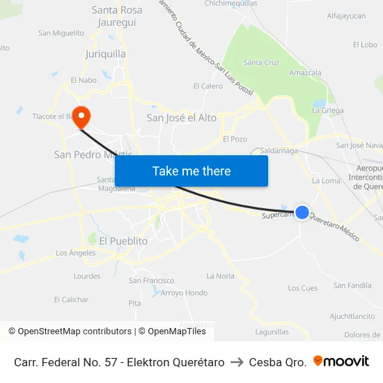 Carr. Federal No. 57 - Elektron Querétaro to Cesba Qro. map