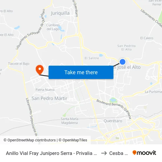 Anillo Vial Fray Junípero Serra - Privalia Ambienta to Cesba Qro. map