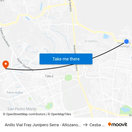 Anillo Vial Fray Junípero Serra - Altozano Querétaro to Cesba Qro. map