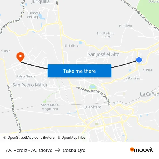 Av. Perdíz - Av. Ciervo to Cesba Qro. map