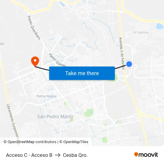 Acceso C - Acceso B to Cesba Qro. map