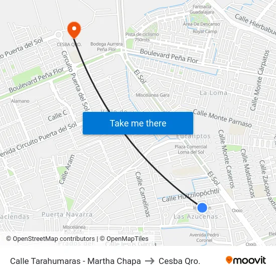 Calle Tarahumaras - Martha Chapa to Cesba Qro. map