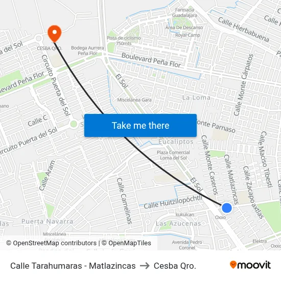 Calle Tarahumaras - Matlazincas to Cesba Qro. map