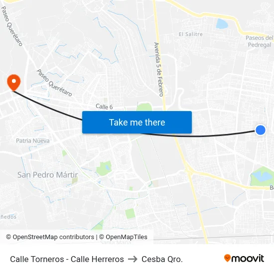 Calle Torneros - Calle Herreros to Cesba Qro. map