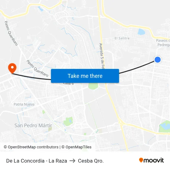 De La Concordia - La Raza to Cesba Qro. map
