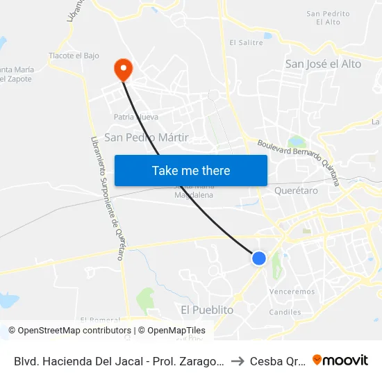 Blvd. Hacienda Del Jacal - Prol. Zaragoza to Cesba Qro. map