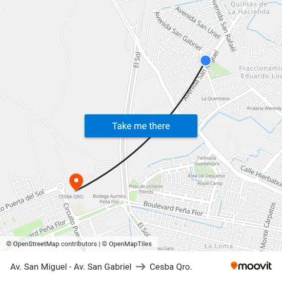 Av. San Miguel - Av. San Gabriel to Cesba Qro. map