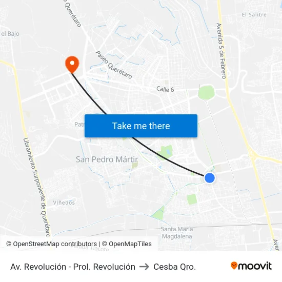 Av. Revolución - Prol. Revolución to Cesba Qro. map