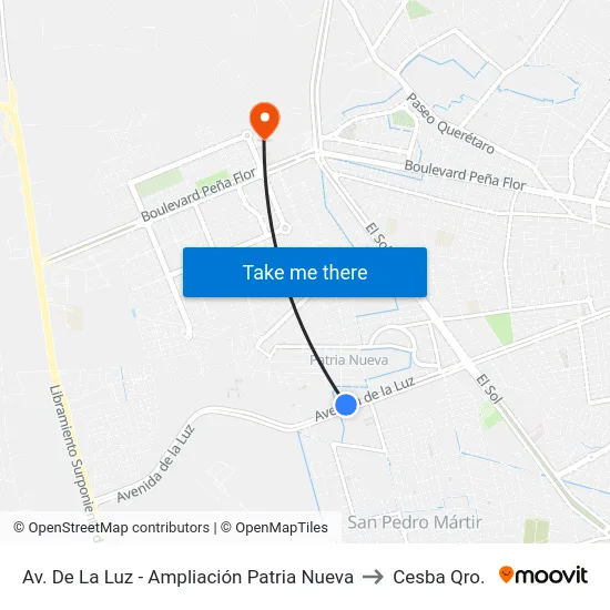 Av. De La Luz - Ampliación Patria Nueva to Cesba Qro. map