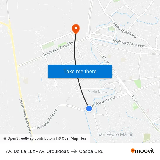Av. De La Luz - Av. Orquídeas to Cesba Qro. map