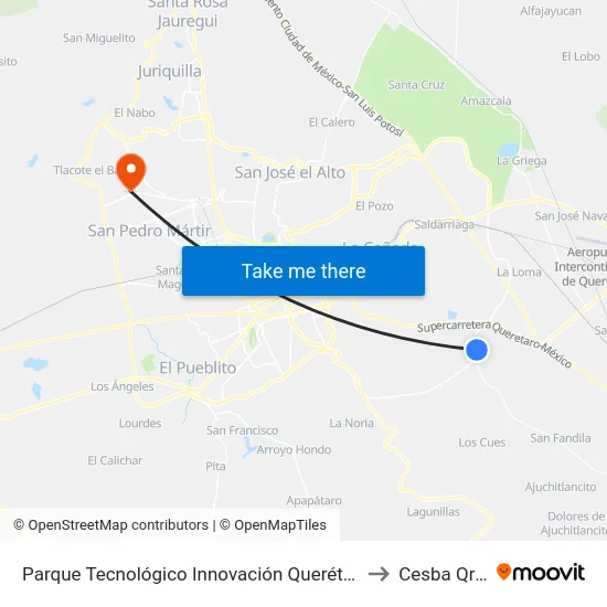 Parque Tecnológico Innovación Querétaro to Cesba Qro. map