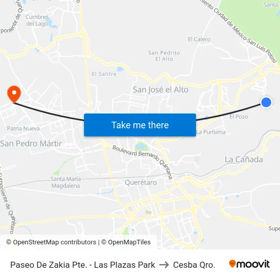 Paseo De Zakia Pte. - Las Plazas Park to Cesba Qro. map