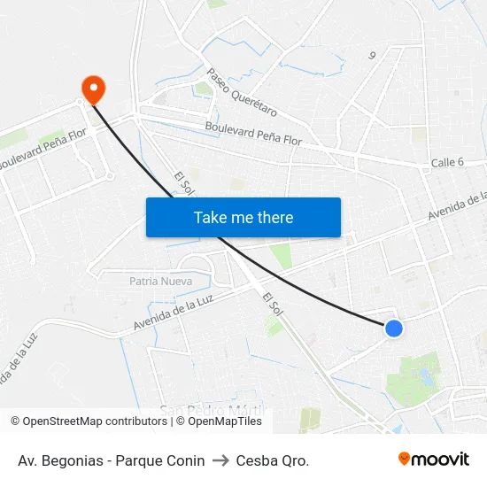 Av. Begonias - Parque Conin to Cesba Qro. map