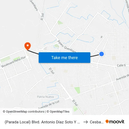 (Parada Local) Blvd. Antonio Díaz Soto Y Gama - Blvd. Sonora to Cesba Qro. map