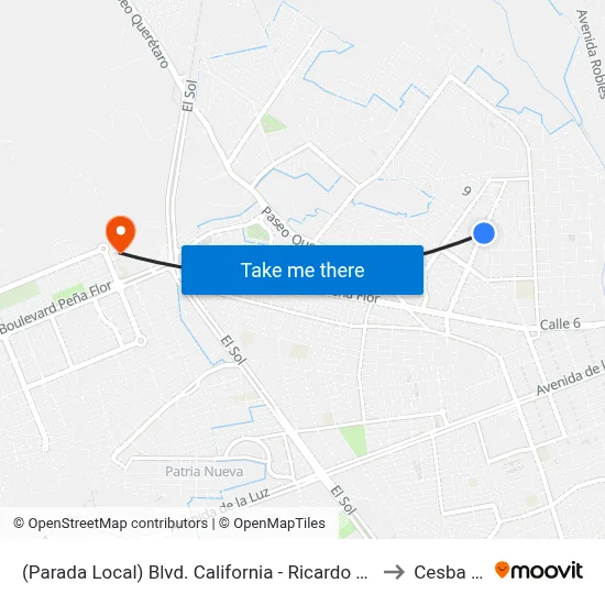 (Parada Local) Blvd. California - Ricardo Flores Magón to Cesba Qro. map