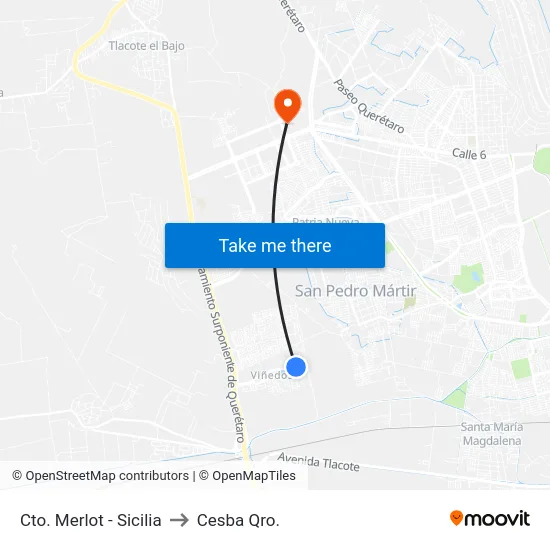 Cto. Merlot - Sicilia to Cesba Qro. map