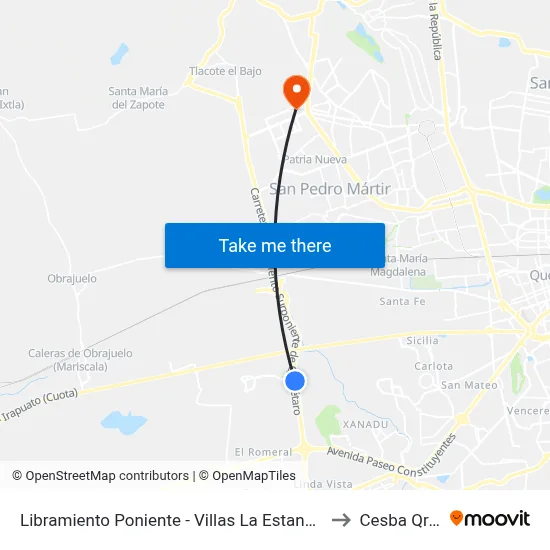 Libramiento Poniente - Villas La Estancia to Cesba Qro. map