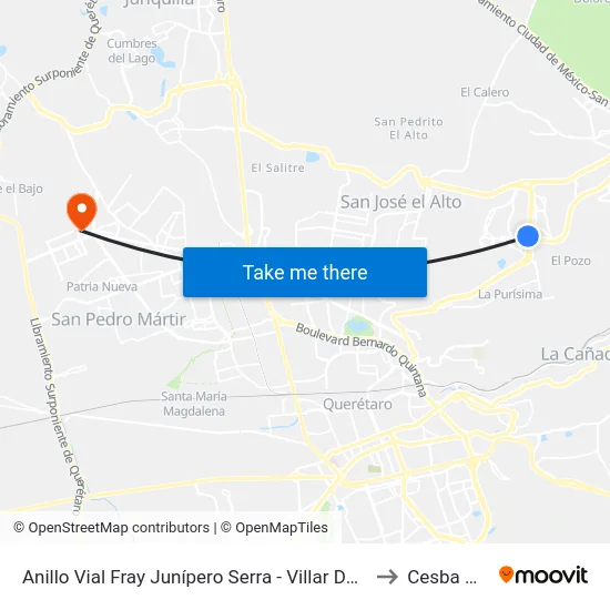 Anillo Vial Fray Junípero Serra - Villar Del Ágila to Cesba Qro. map