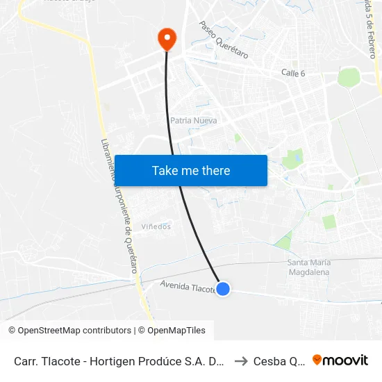 Carr. Tlacote - Hortigen Prodúce S.A. De C.V. to Cesba Qro. map
