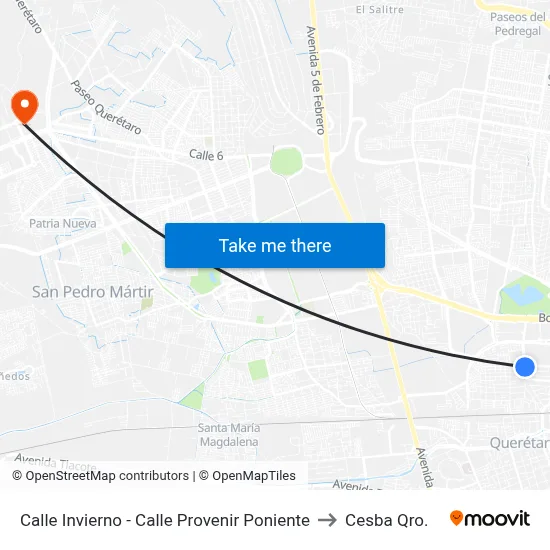 Calle Invierno - Calle Provenir Poniente to Cesba Qro. map