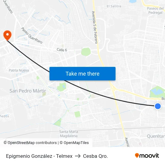 Epigmenio González - Telmex to Cesba Qro. map