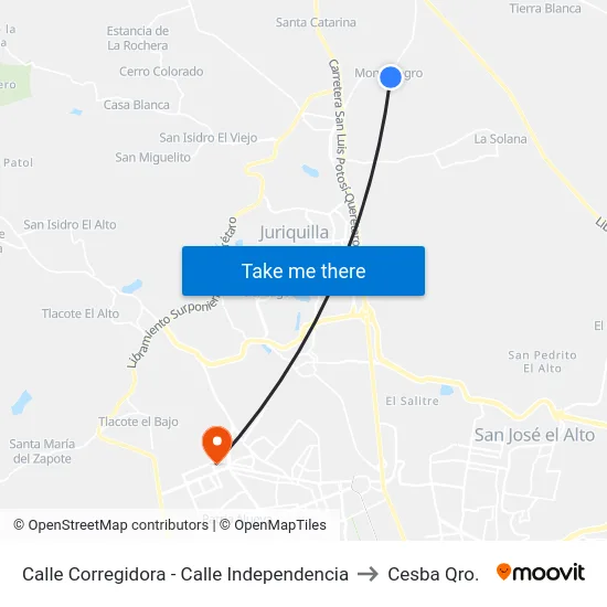 Calle Corregidora - Calle Independencia to Cesba Qro. map