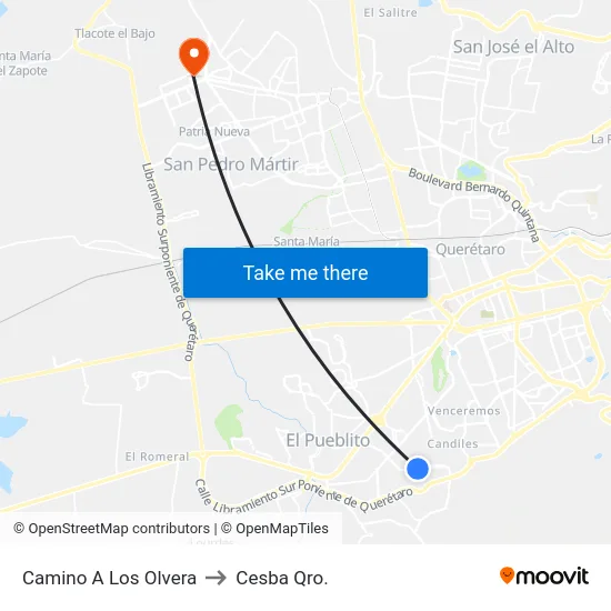 Camino A Los Olvera to Cesba Qro. map