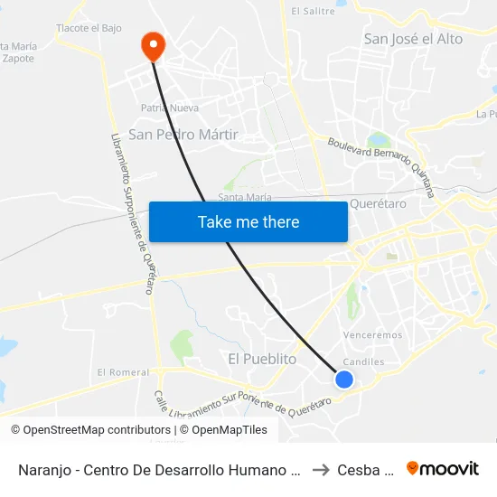 Naranjo - Centro De Desarrollo Humano Los Olivera to Cesba Qro. map