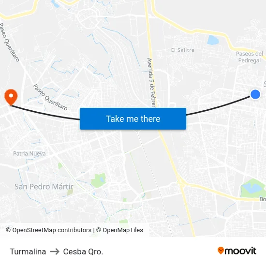 Turmalina to Cesba Qro. map