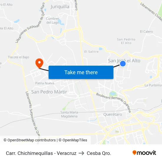 Carr. Chichimequillas - Veracruz to Cesba Qro. map