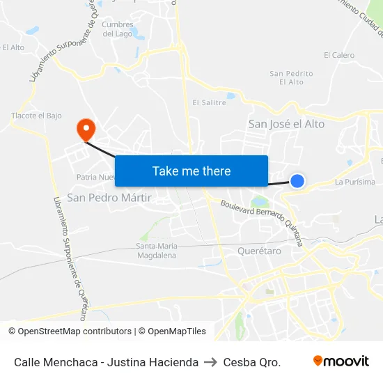 Calle Menchaca - Justina Hacienda to Cesba Qro. map