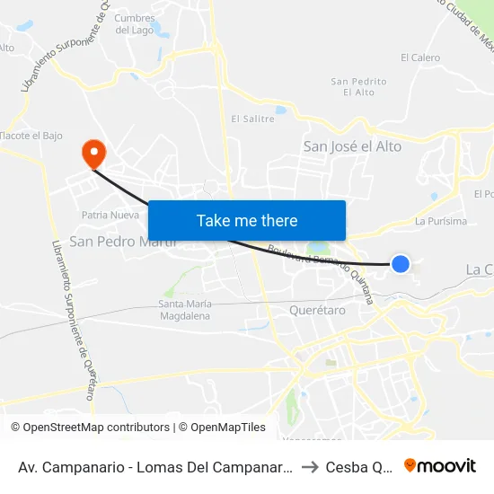 Av. Campanario - Lomas Del Campanario II to Cesba Qro. map
