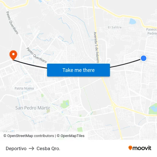 Deportivo to Cesba Qro. map