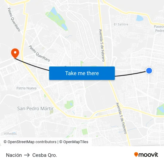 Nación to Cesba Qro. map