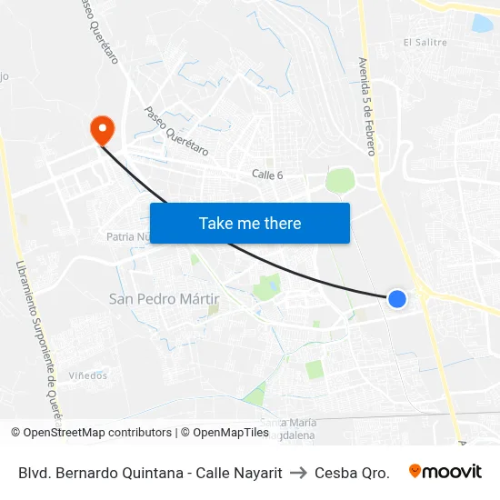 Blvd. Bernardo Quintana - Calle Nayarit to Cesba Qro. map