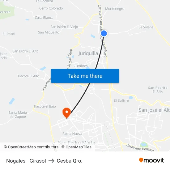 Nogales - Girasol to Cesba Qro. map