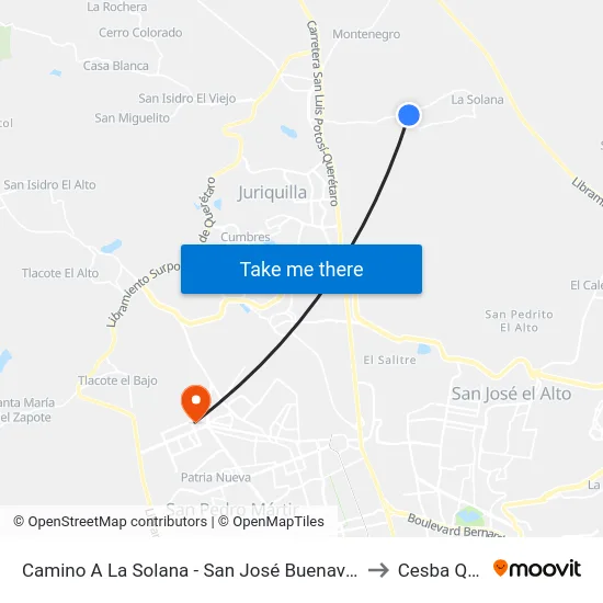 Camino A La Solana - San José Buenavista to Cesba Qro. map
