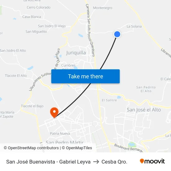 San José Buenavista - Gabriel Leyva to Cesba Qro. map