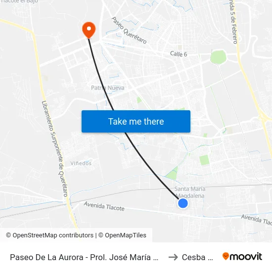 Paseo De La Aurora - Prol. José María Morelos to Cesba Qro. map