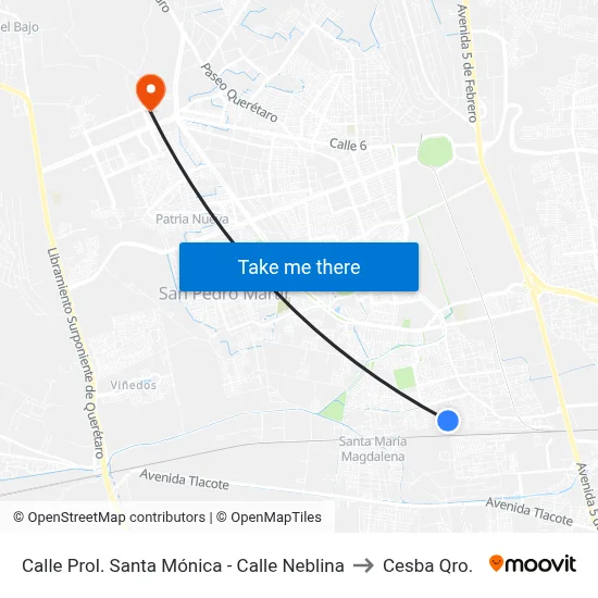 Calle Prol. Santa Mónica - Calle Neblina to Cesba Qro. map