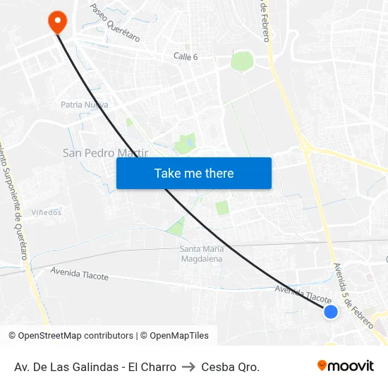 Av. De Las Galindas - El Charro to Cesba Qro. map