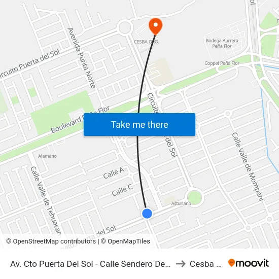 Av. Cto Puerta Del Sol - Calle Sendero De Los Frailes to Cesba Qro. map