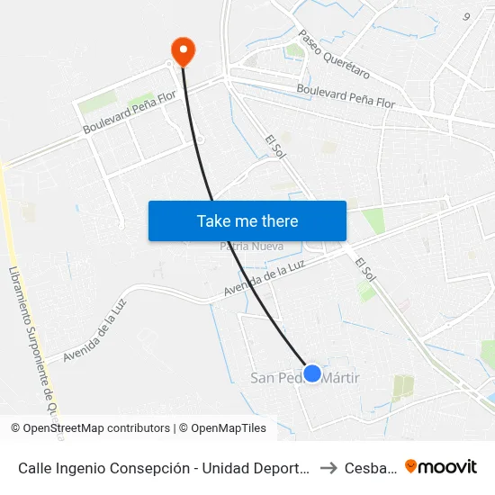 Calle Ingenio Consepción - Unidad Deportiva Rubén Jaramillo to Cesba Qro. map