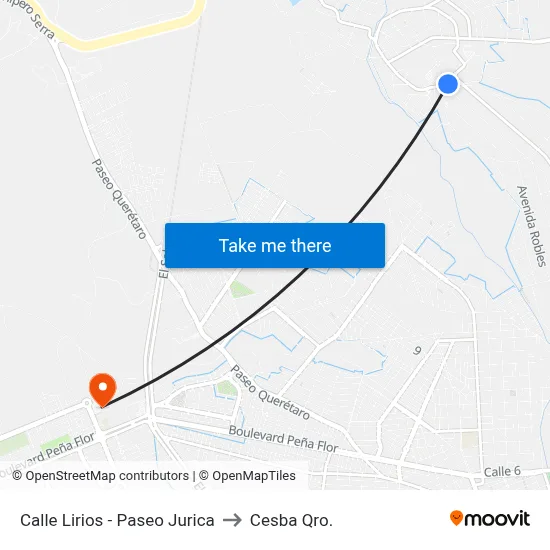 Calle Lirios - Paseo Jurica to Cesba Qro. map