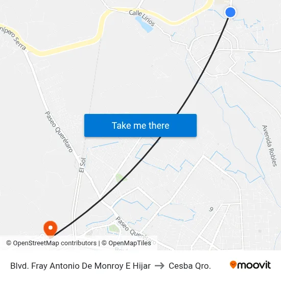 Blvd. Fray Antonio De Monroy E Hijar to Cesba Qro. map