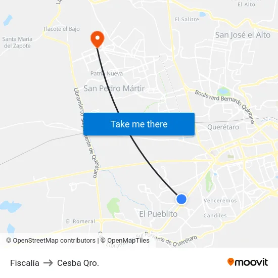 Fiscalía to Cesba Qro. map