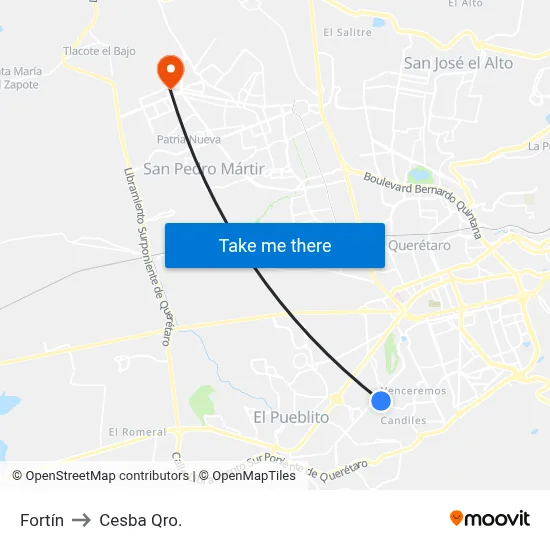 Fortín to Cesba Qro. map